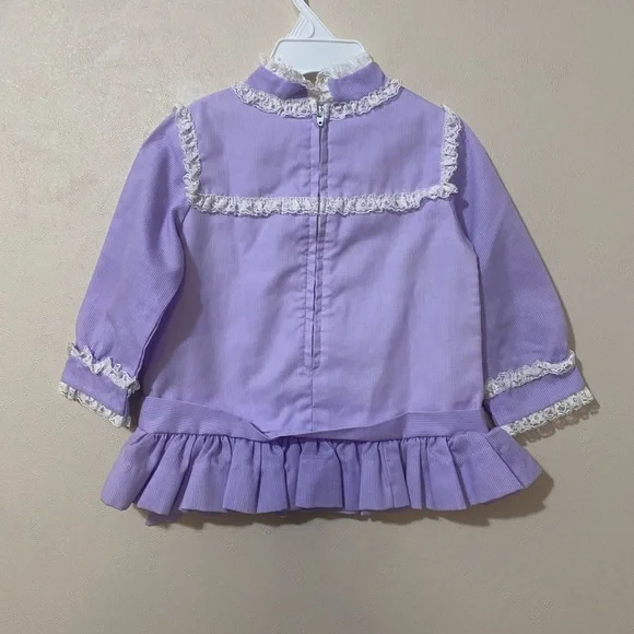 Vintage Blouse Shirt Baby 3T Lavender Purple Long Sleeve Collar Lace - Picture 5 of 10